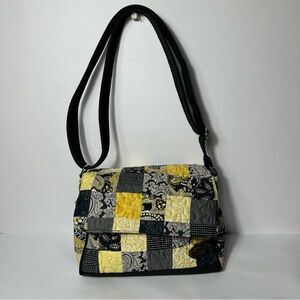 Donna Sharp Quilted Shoulder Bag Yellow Black Crossbody Adjustable Patchwork